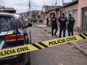 viatura da polícia em área urbana de Ceilândia durante investigação de homicídio