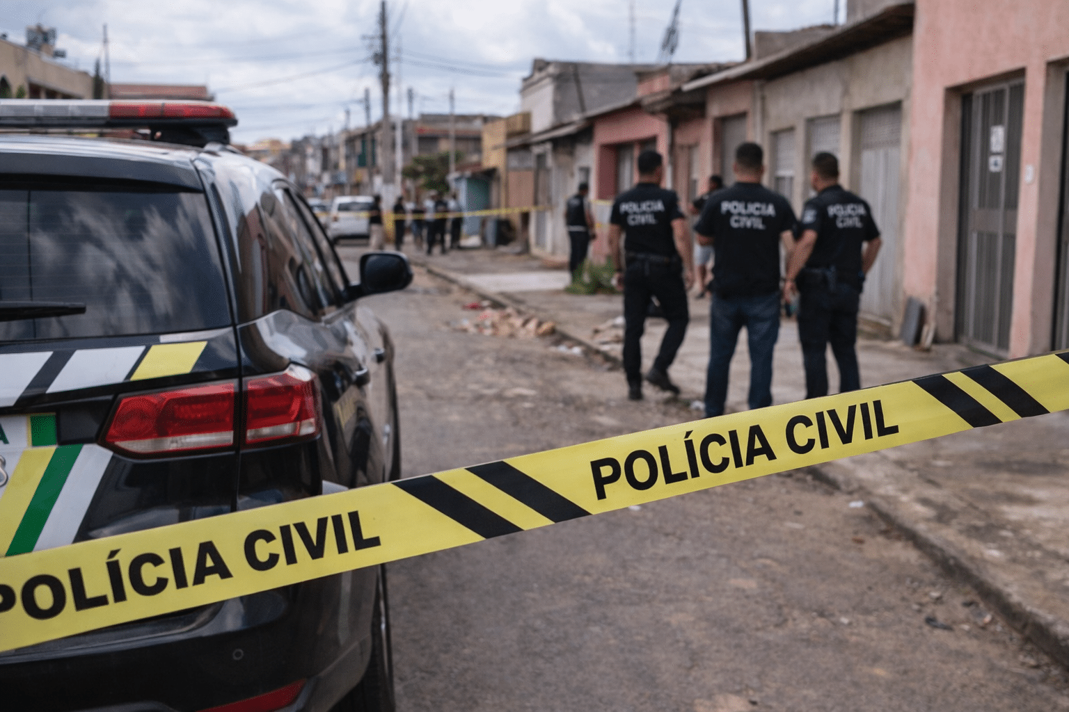 viatura da polícia em área urbana de Ceilândia durante investigação de homicídio
