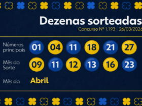 números sorteados do Dia de Sorte 1193 com mês da sorte abril em layout azul e amarelo