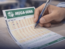 volante da Mega-Sena com números marcados referente ao concurso 2989 em casa lotérica